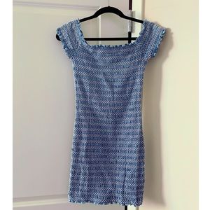 Blue Bodycon Off the Shoulder Mini Dress